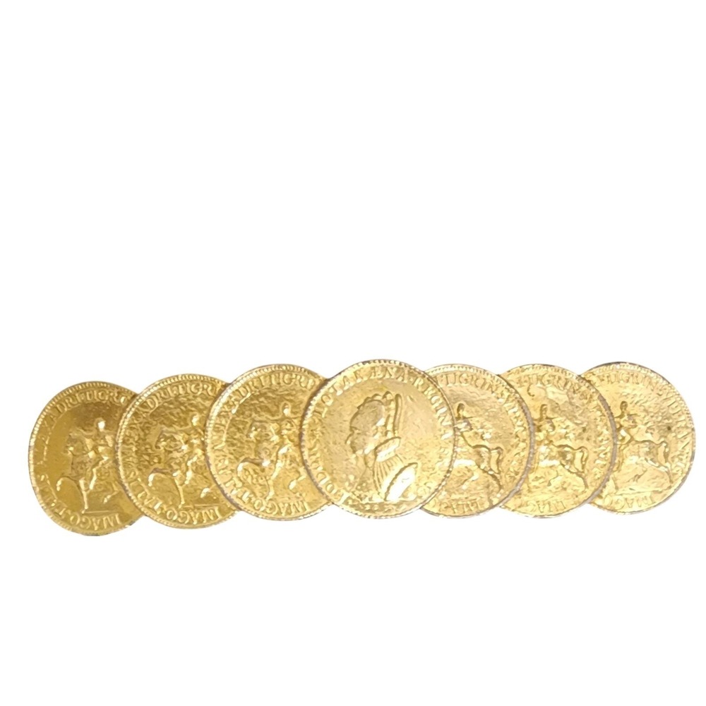 Vtg Mimi DI N  Coin Belt Buckle Gold Tone 7 Authentic Coins Jewelry Collectible